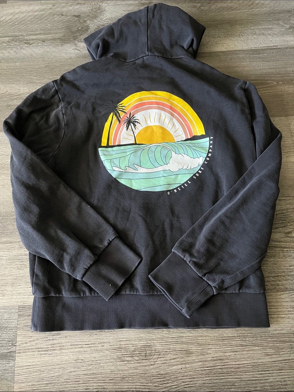 O'Neill Black Graphic Hoodie Sweatshirt - Sunset Wave Back Print